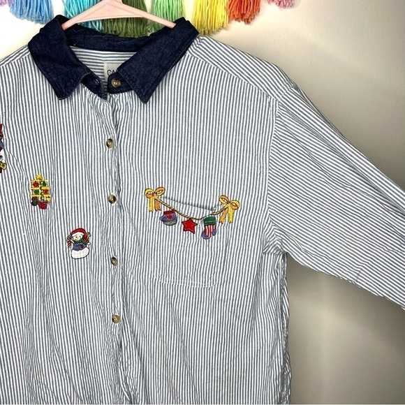 Cabin Creek Seersucker Stripe Button Down Long Sleeve Christmas Shirt Medium P - Picture 3 of 10